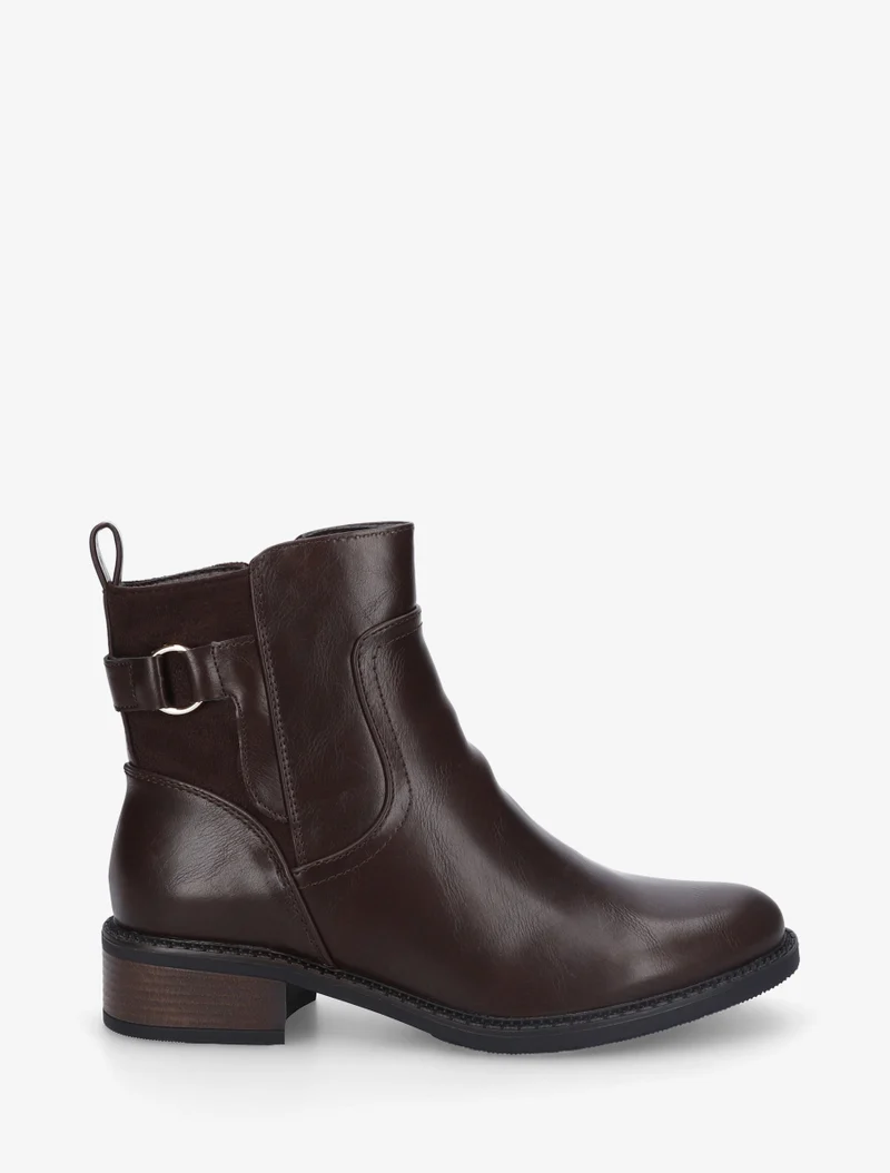 Bottines plates en simili et suédine - Marron
