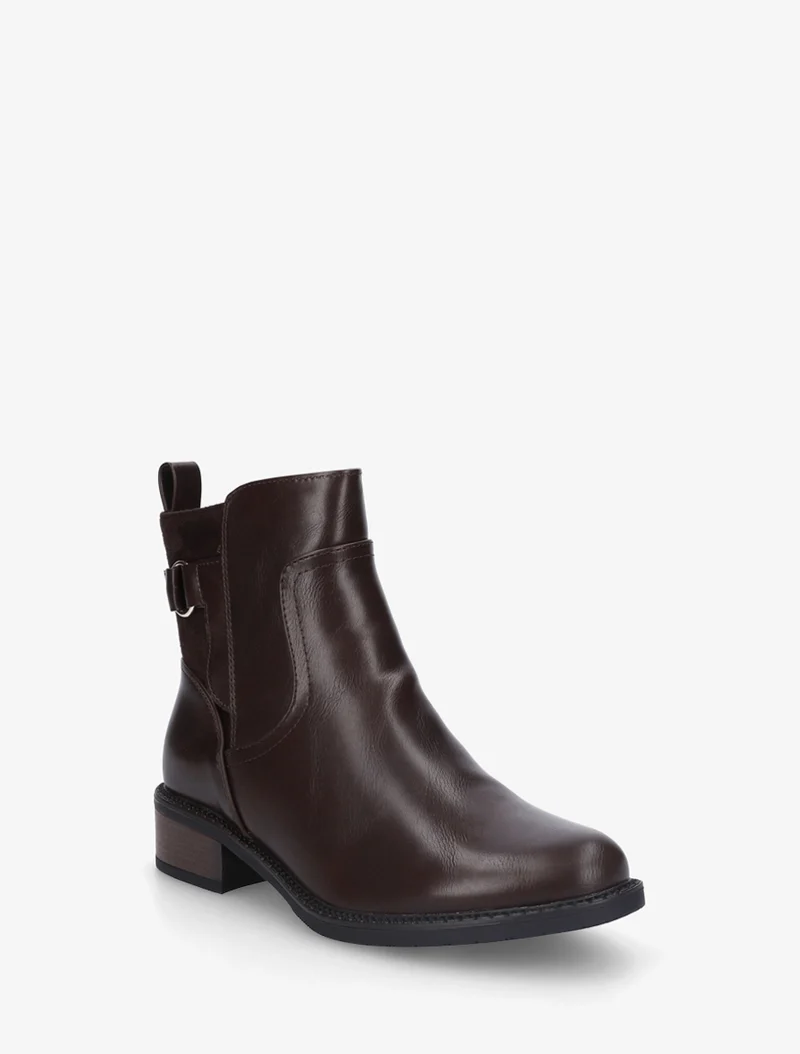 Bottines plates en simili et suédine - Marron