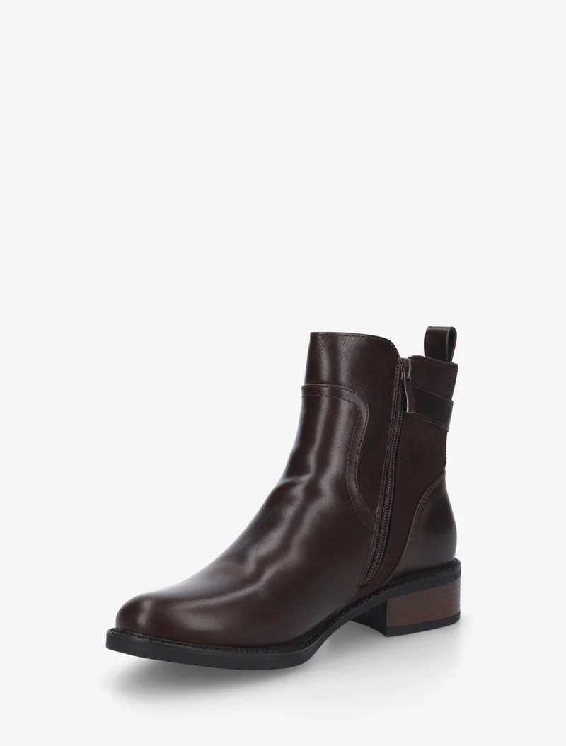Bottines plates en simili et suédine - Marron
