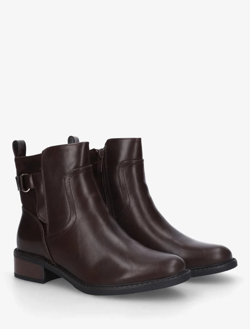 Bottines plates en simili et suédine - Marron