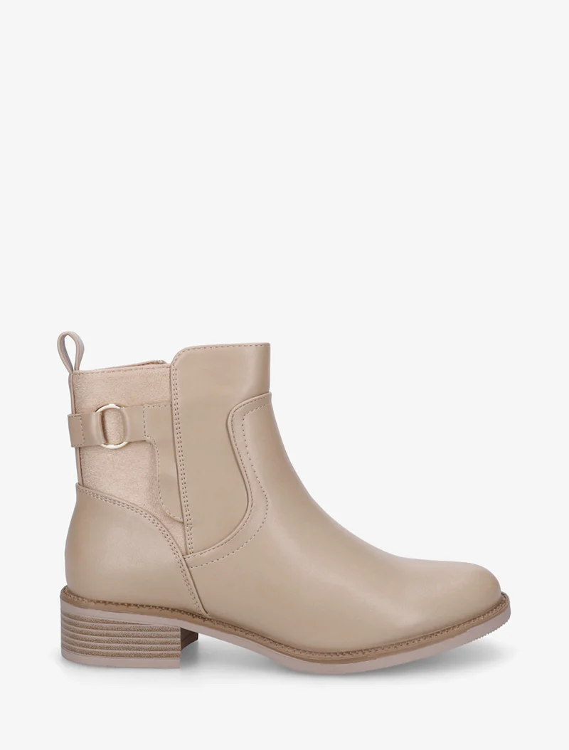Bottines plates en simili et suédine - Beige foncé