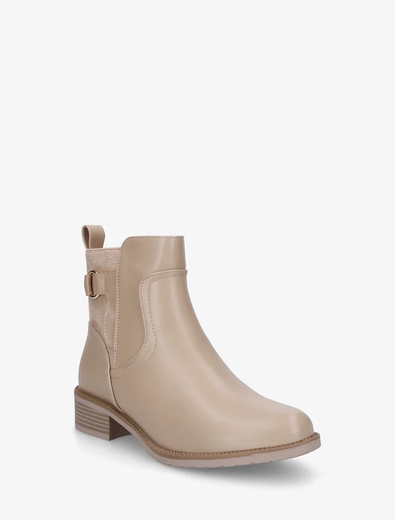 Bottines plates en simili et suédine - Beige foncé