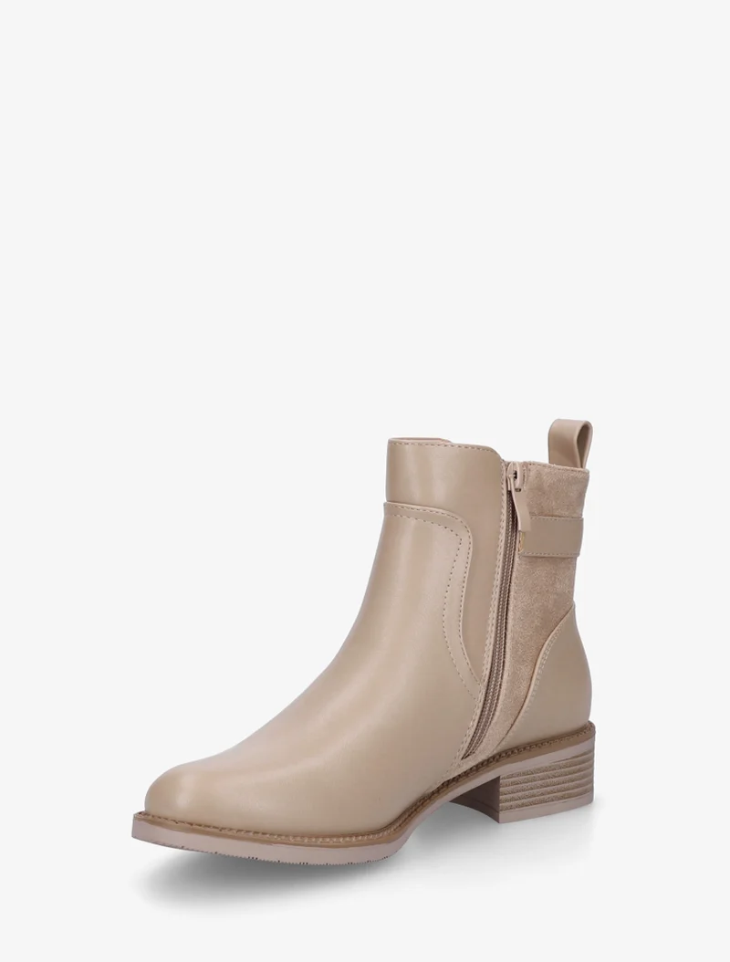 Bottines plates en simili et suédine - Beige foncé