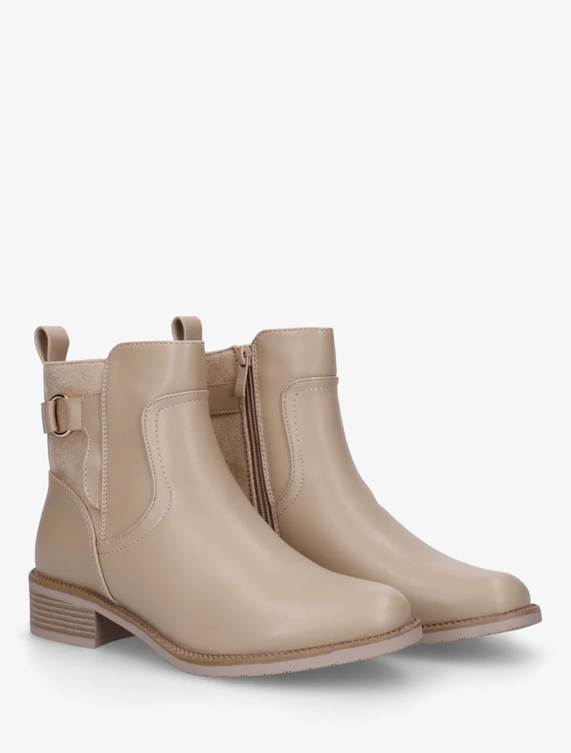 Bottines plates en simili et suédine - Beige foncé