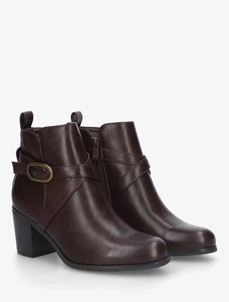Bottines en simili à sangles - Marron