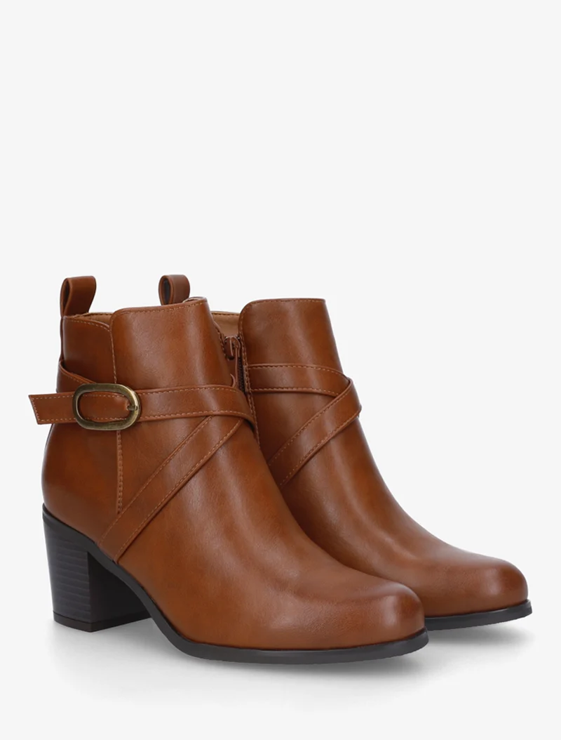 Bottines en simili à sangles - Camel