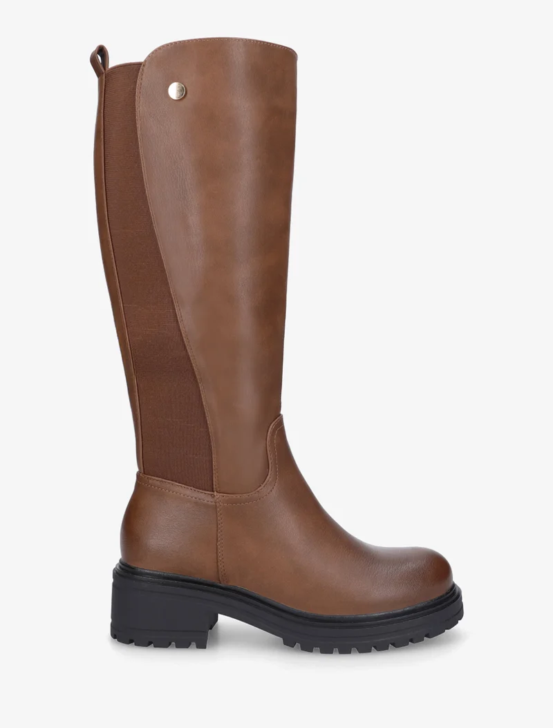 Bottes élastiquées en simili - Marron