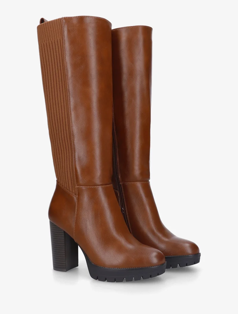 Bottes à talon et semelle crantée - Camel