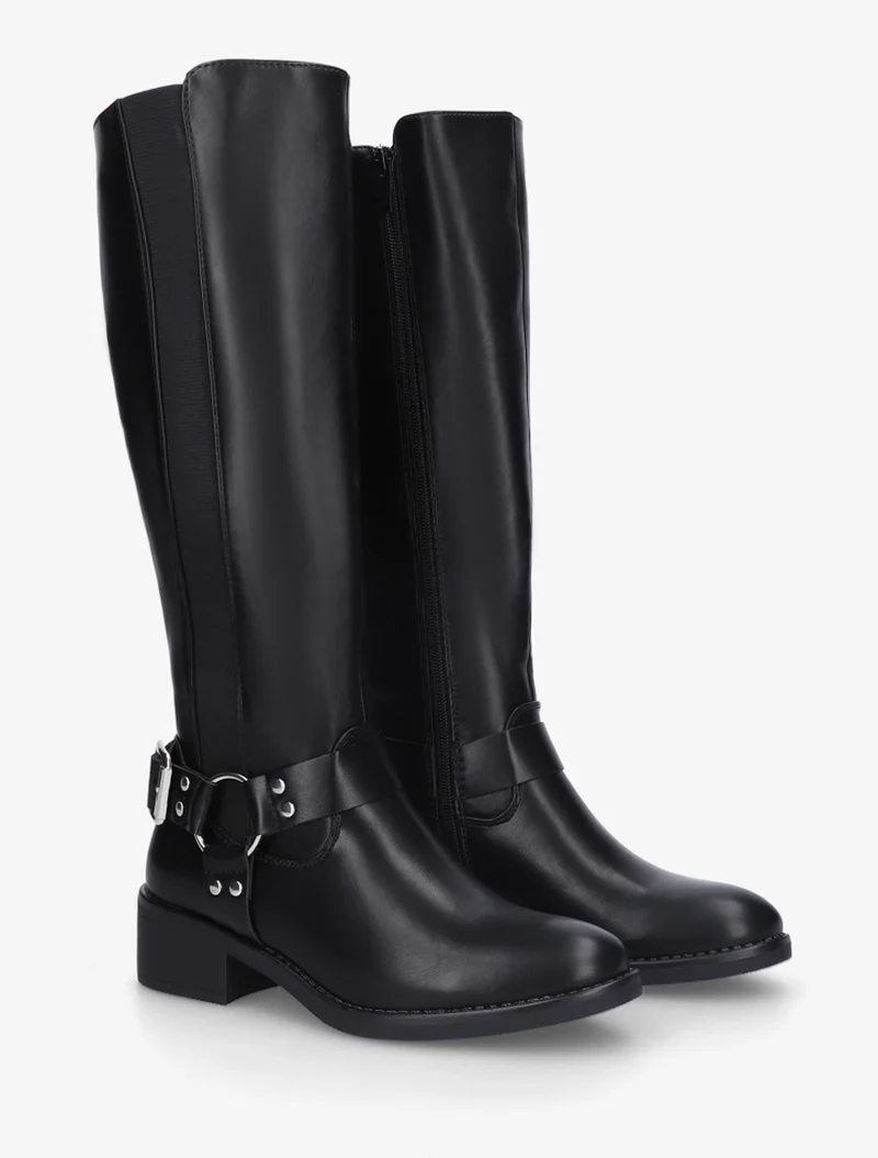 Bottes style cavalière à boucle - Noir