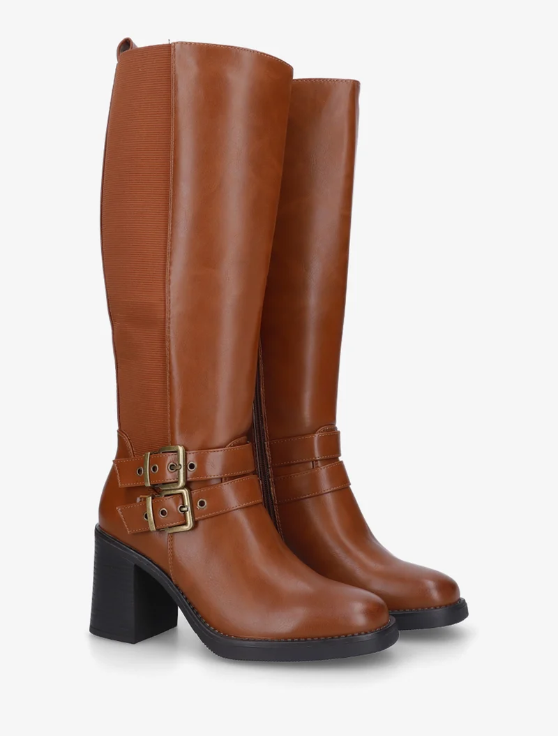 Bottes à talon et boucles - Camel