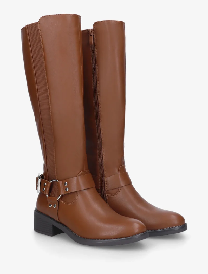 Bottes style cavalière à boucle - Camel