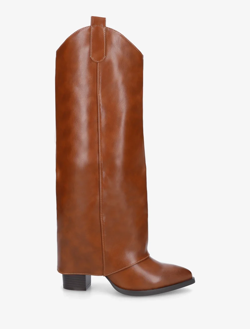 Bottes à talon et revers en simili - Camel