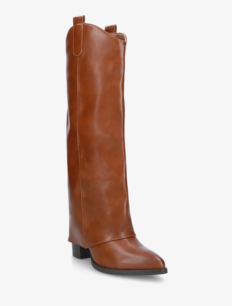 Bottes à talon et revers en simili - Camel