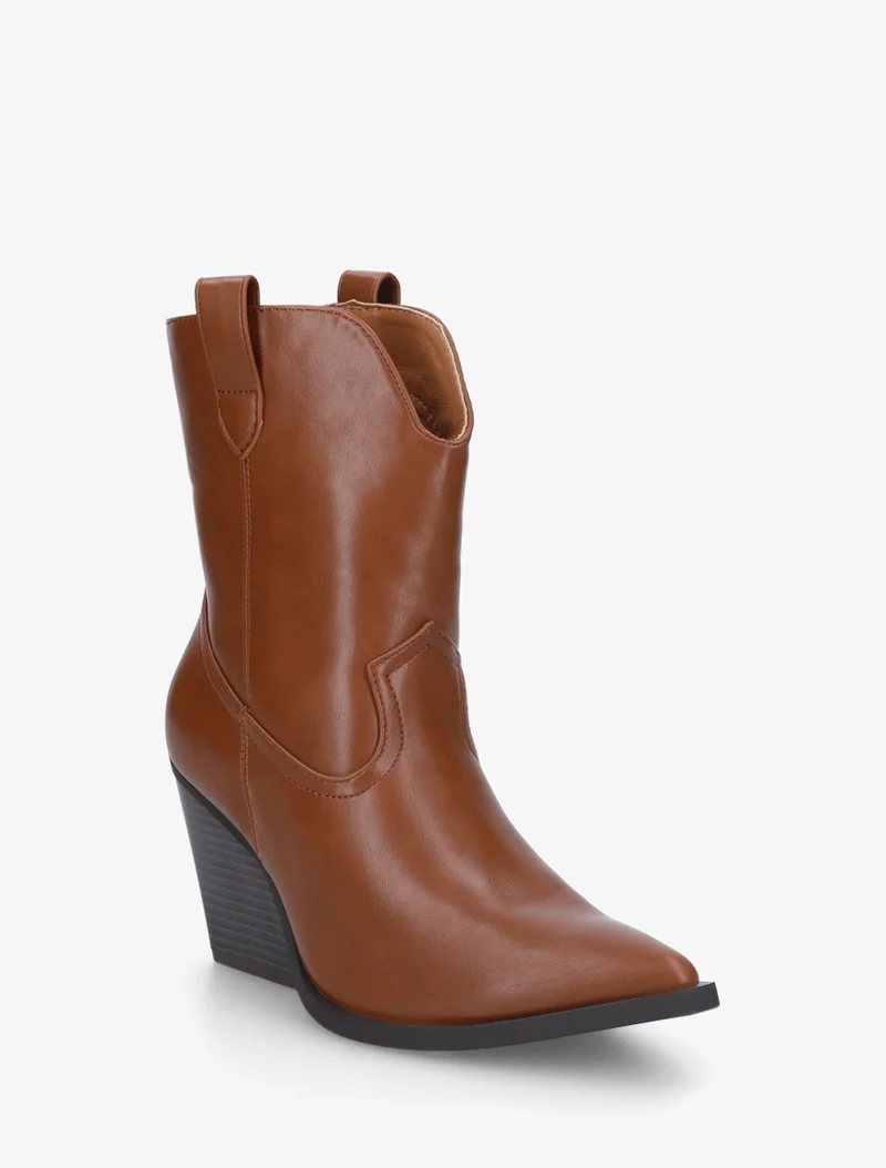 Bottines à talon bottier en simili - Camel