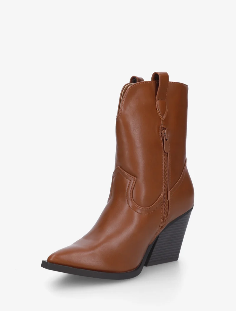 Bottines à talon bottier en simili - Camel