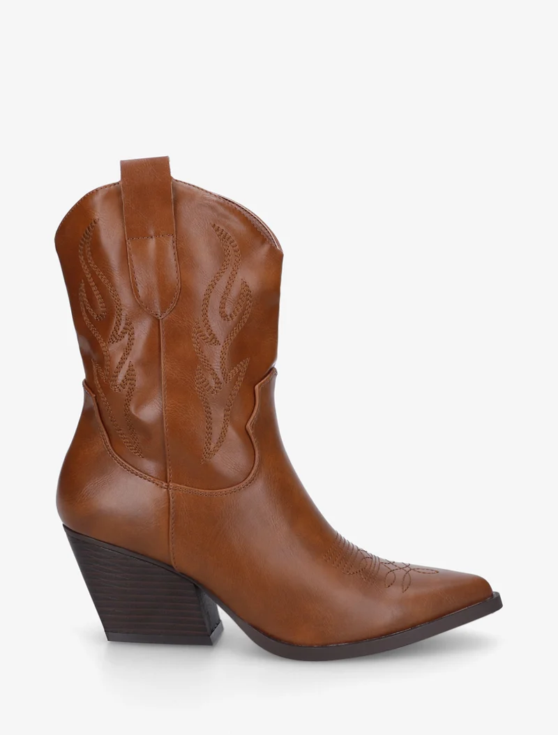 Bottines montantes style santiags - Camel