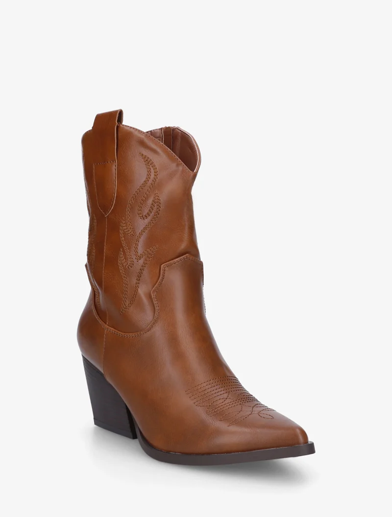 Bottines montantes style santiags - Camel