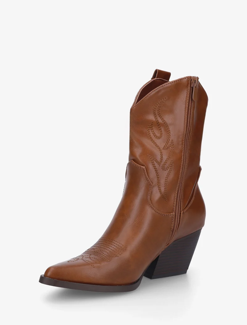 Bottines montantes style santiags - Camel