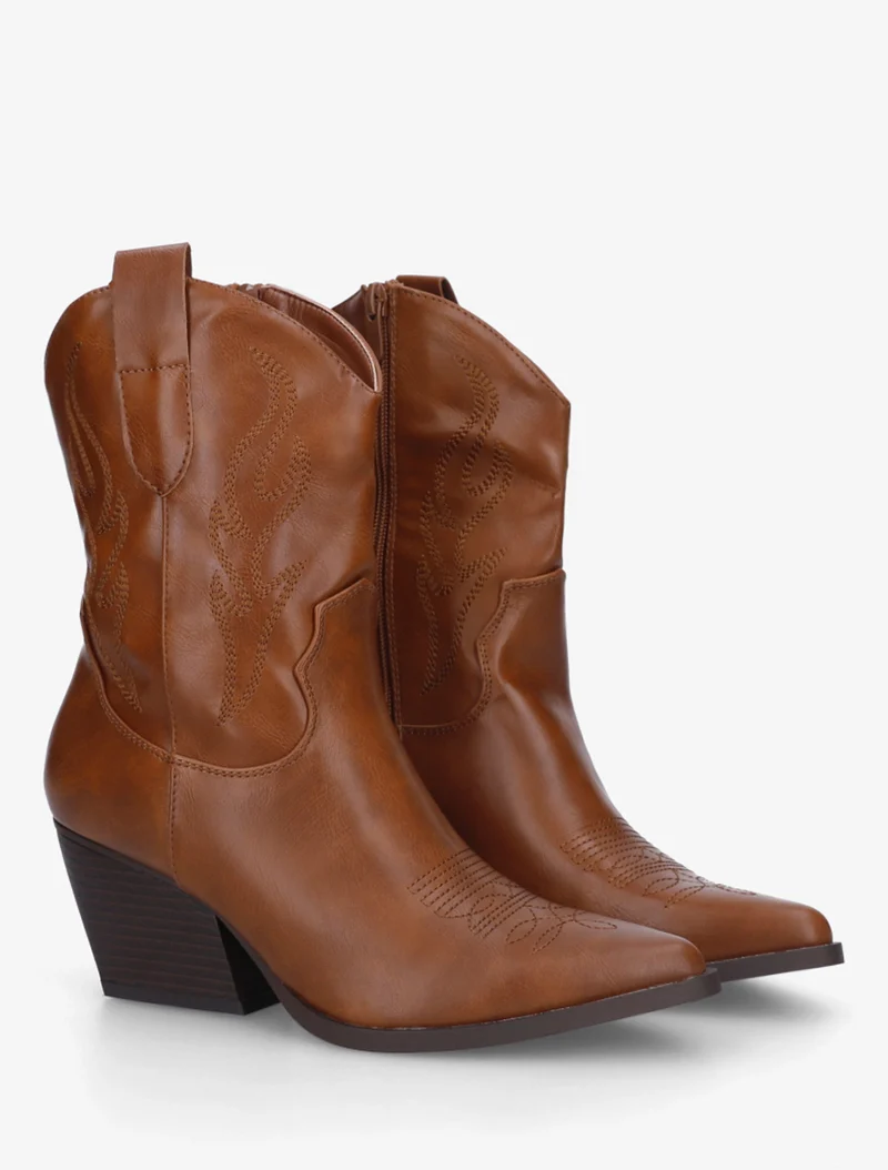 Bottines montantes style santiags - Camel