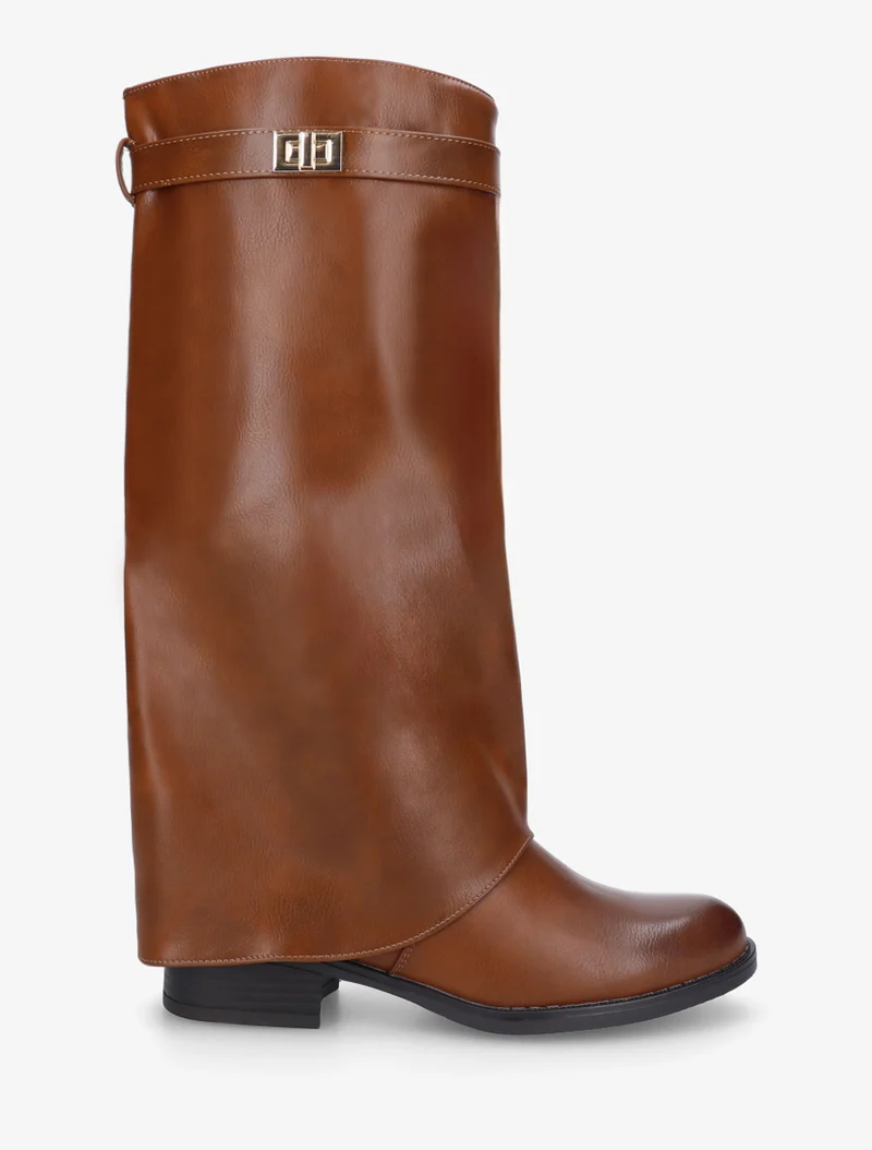 Bottes plates à revers et empiècement métal - Camel
