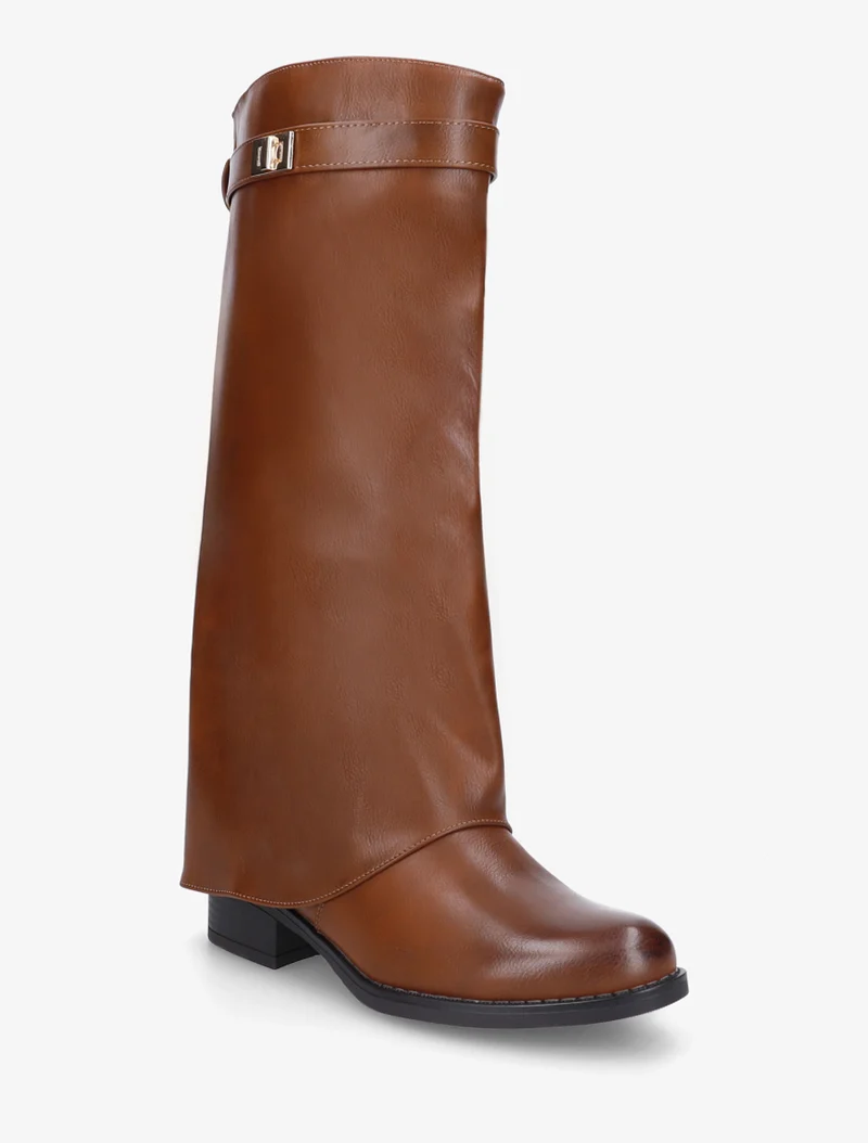 Bottes plates à revers et empiècement métal - Camel