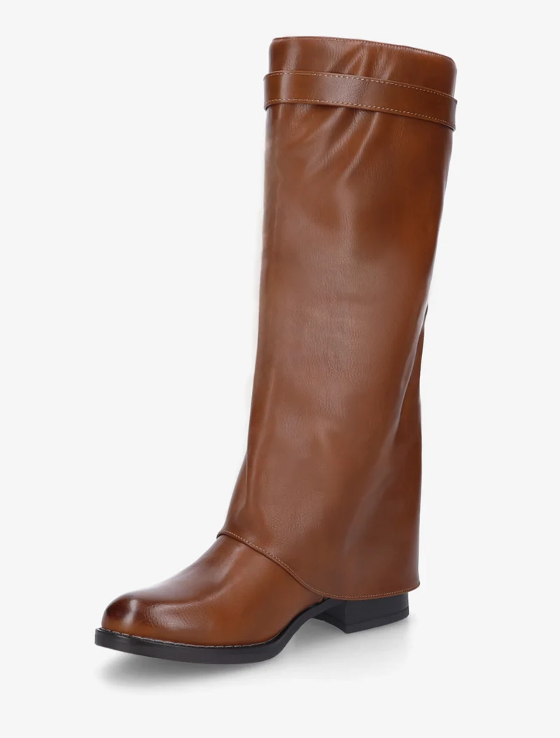 Bottes plates à revers et empiècement métal - Camel