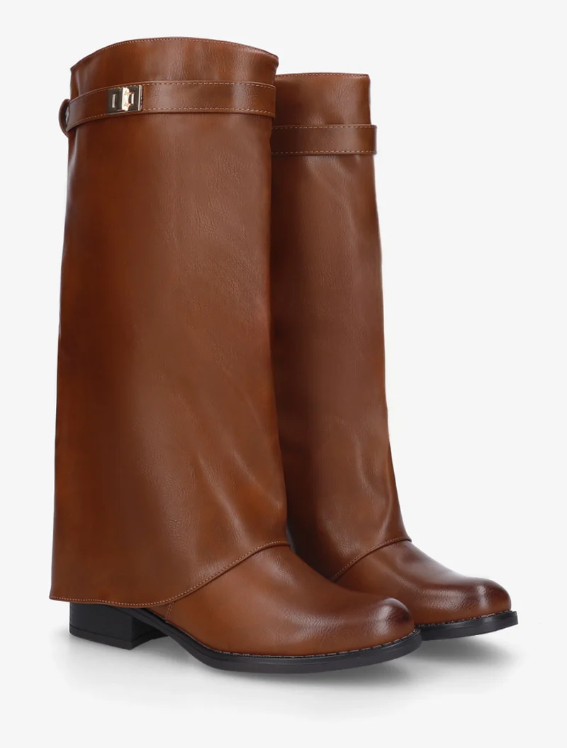 Bottes plates à revers et empiècement métal - Camel