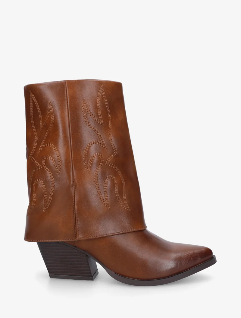 Bottines à revers et surpiqûres - Camel