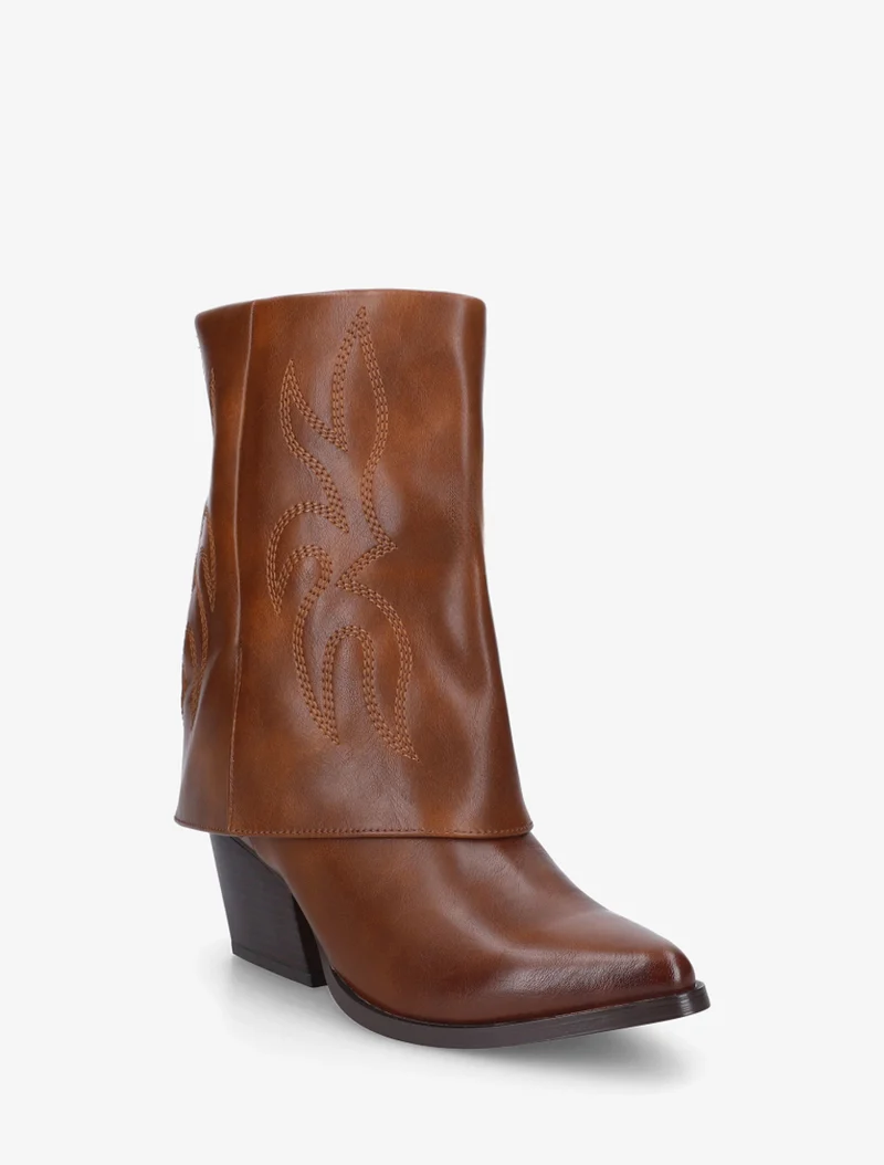 Bottines à revers et surpiqûres - Camel