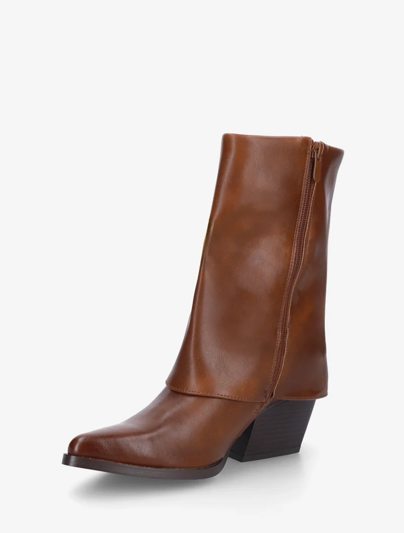 Bottines à revers et surpiqûres - Camel