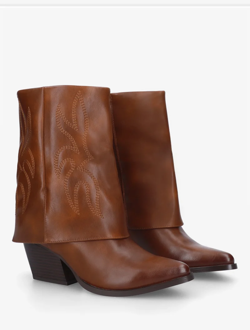 Bottines à revers et surpiqûres - Camel