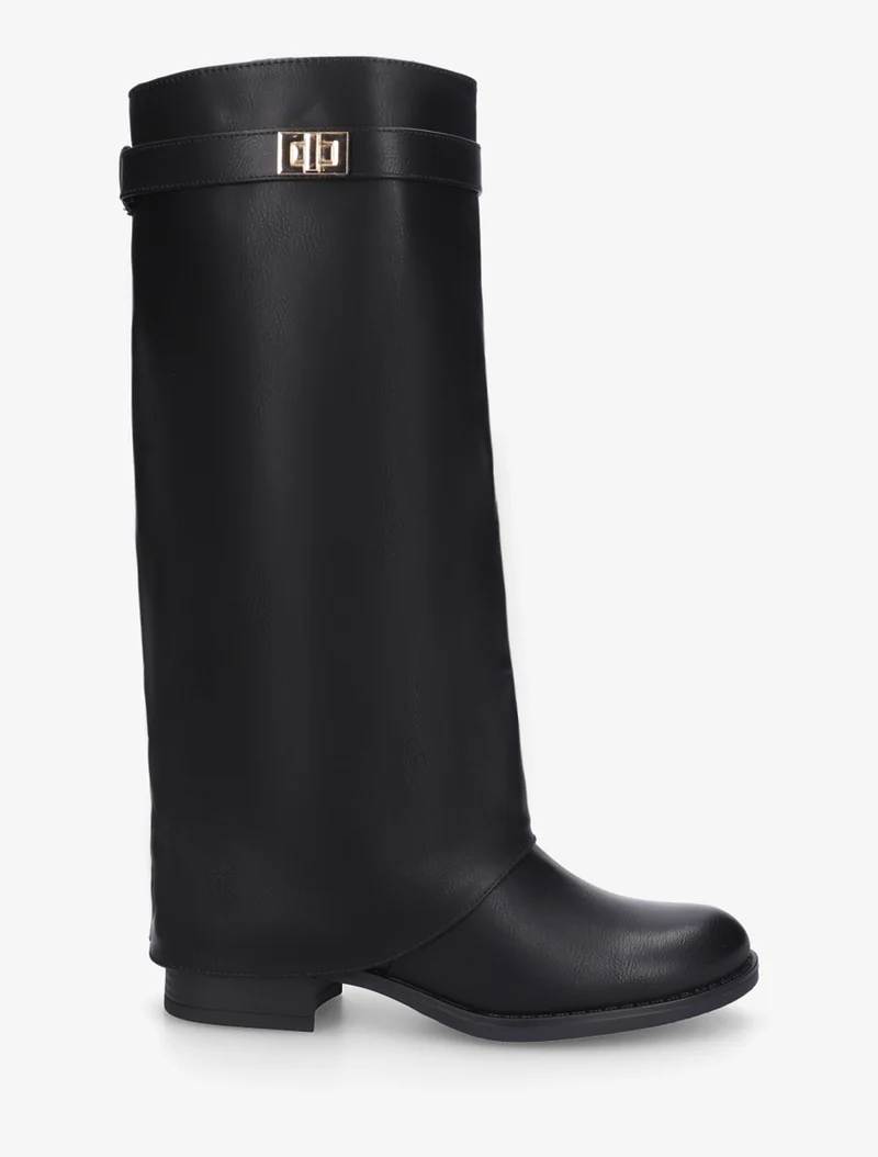 Bottes plates à revers et empiècement métal - Noir
