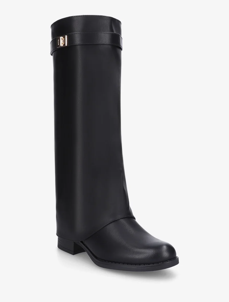 Bottes plates à revers et empiècement métal - Noir