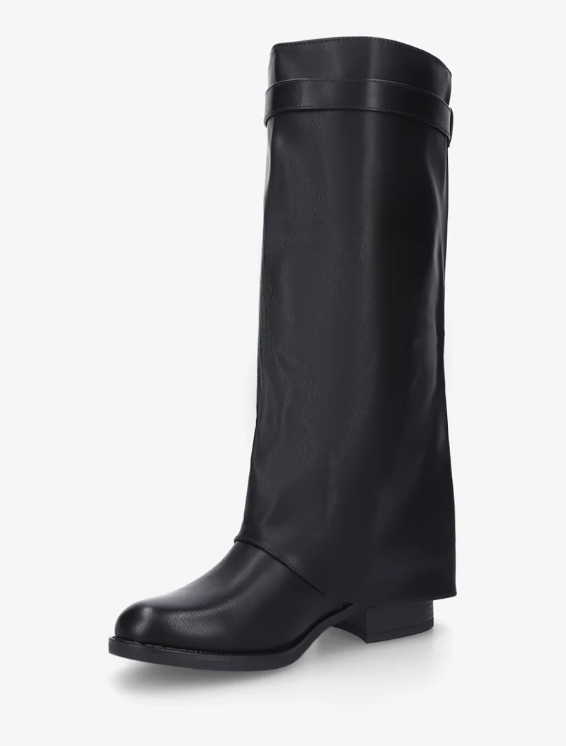 Bottes plates à revers et empiècement métal - Noir