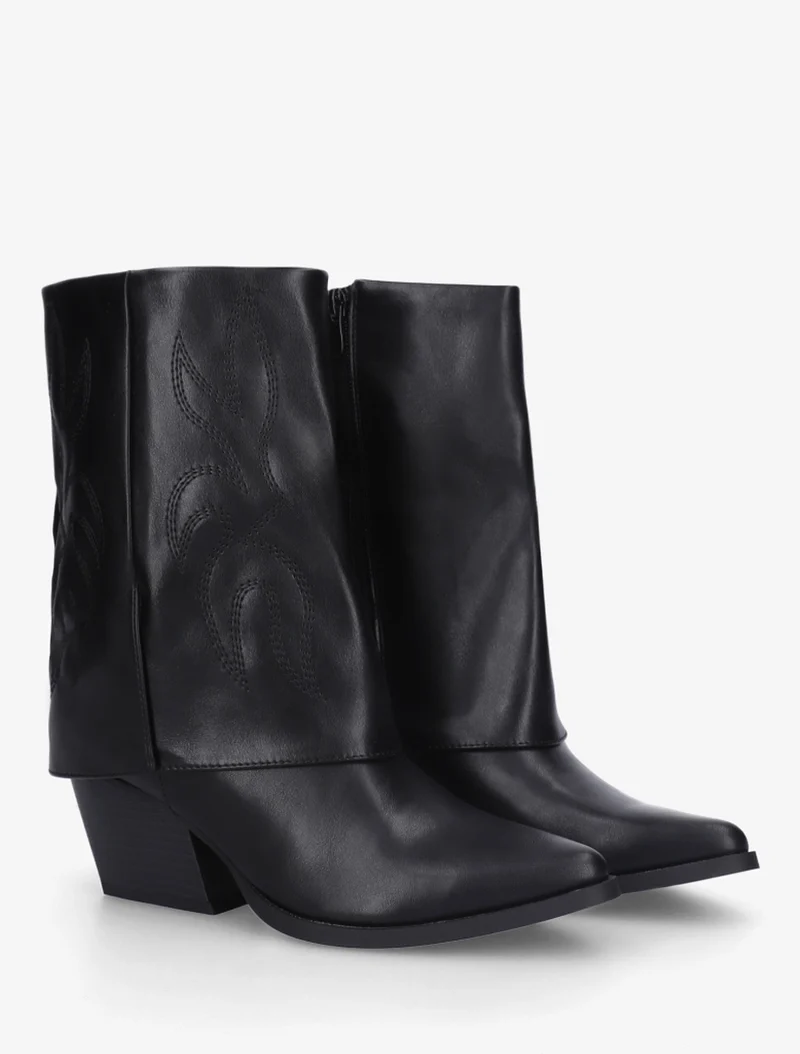 Bottines à revers et surpiqûres - Noir