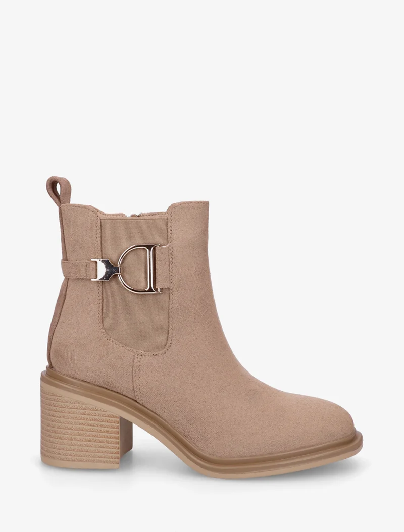 Bottines en suédine à boucle décorative - Taupe