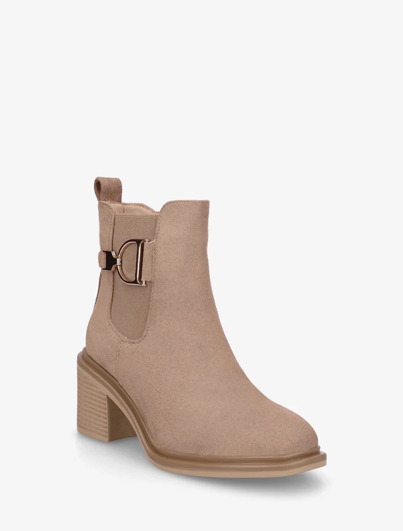 Bottines en suédine à boucle décorative - Taupe