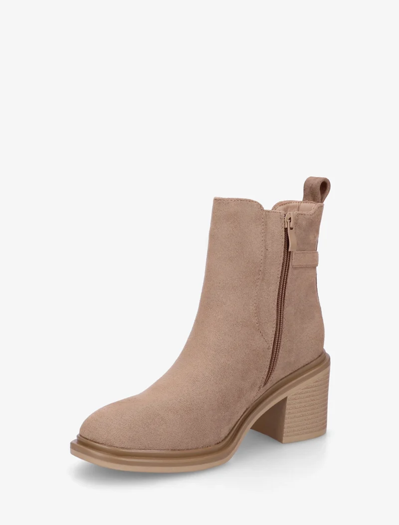 Bottines en suédine à boucle décorative - Taupe