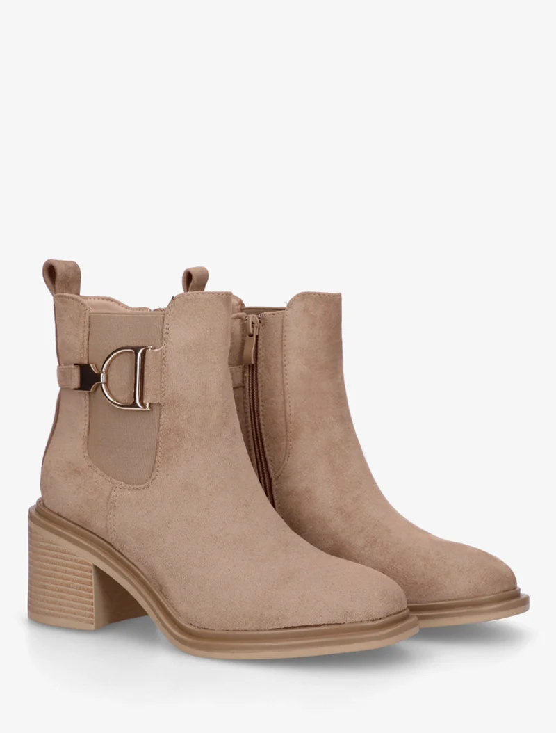 Bottines en suédine à boucle décorative - Taupe