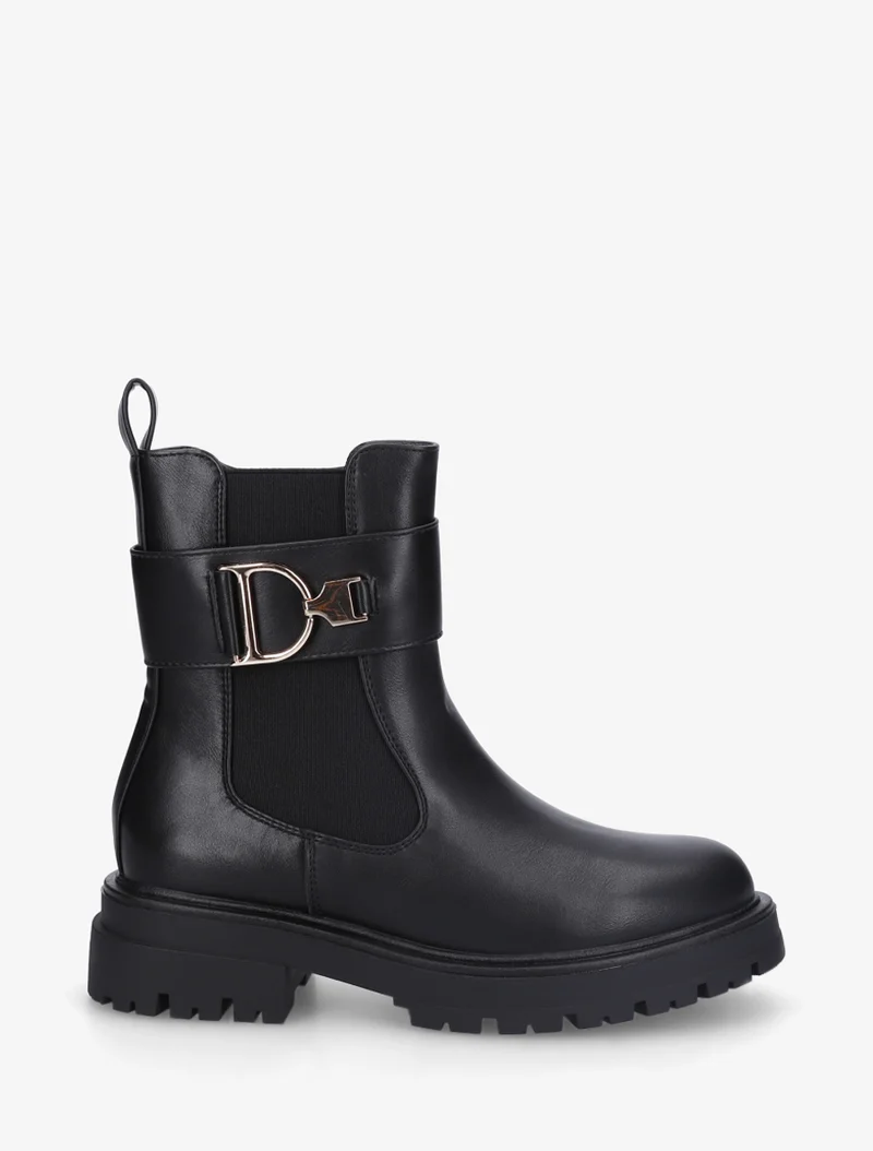 Bottines montantes à boucle décorative dorée - Noir