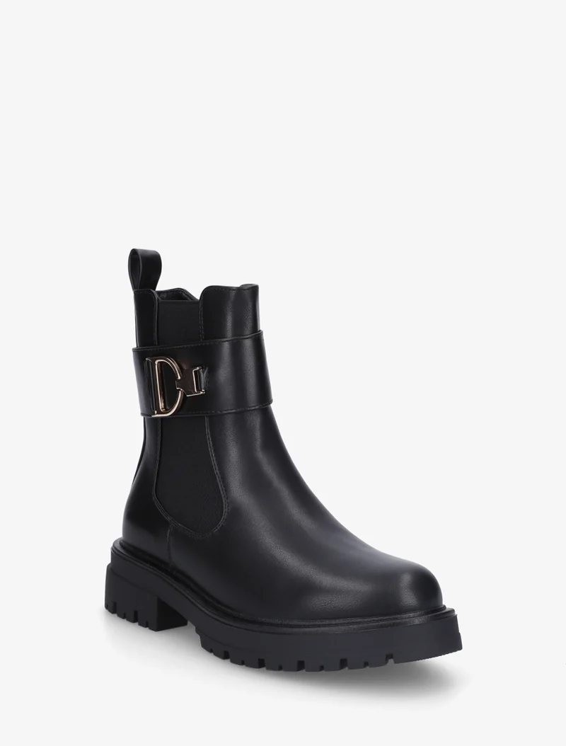 Bottines montantes à boucle décorative dorée - Noir