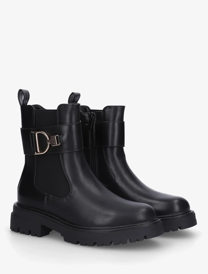 Bottines montantes à boucle décorative dorée - Noir