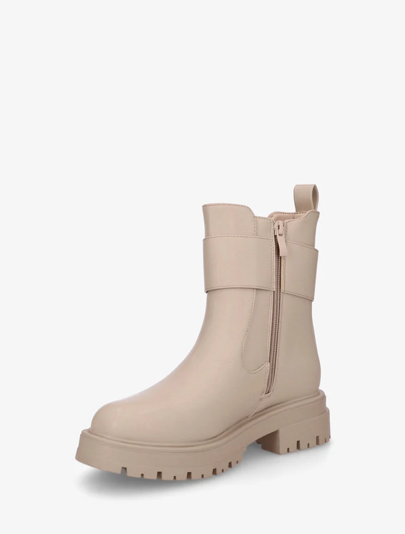Bottines montantes à boucle décorative dorée - Beige