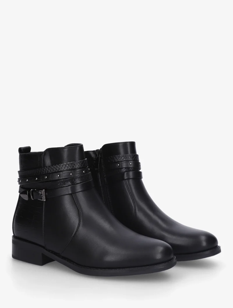 Bottines en simili à 4 brides - Noir