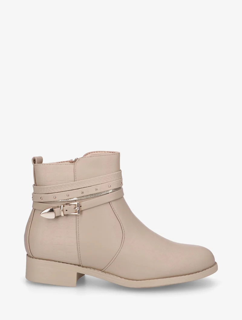 Bottines en simili à 4 brides - Taupe