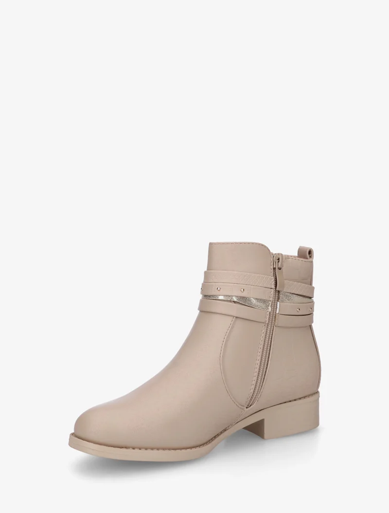Bottines en simili à 4 brides - Taupe