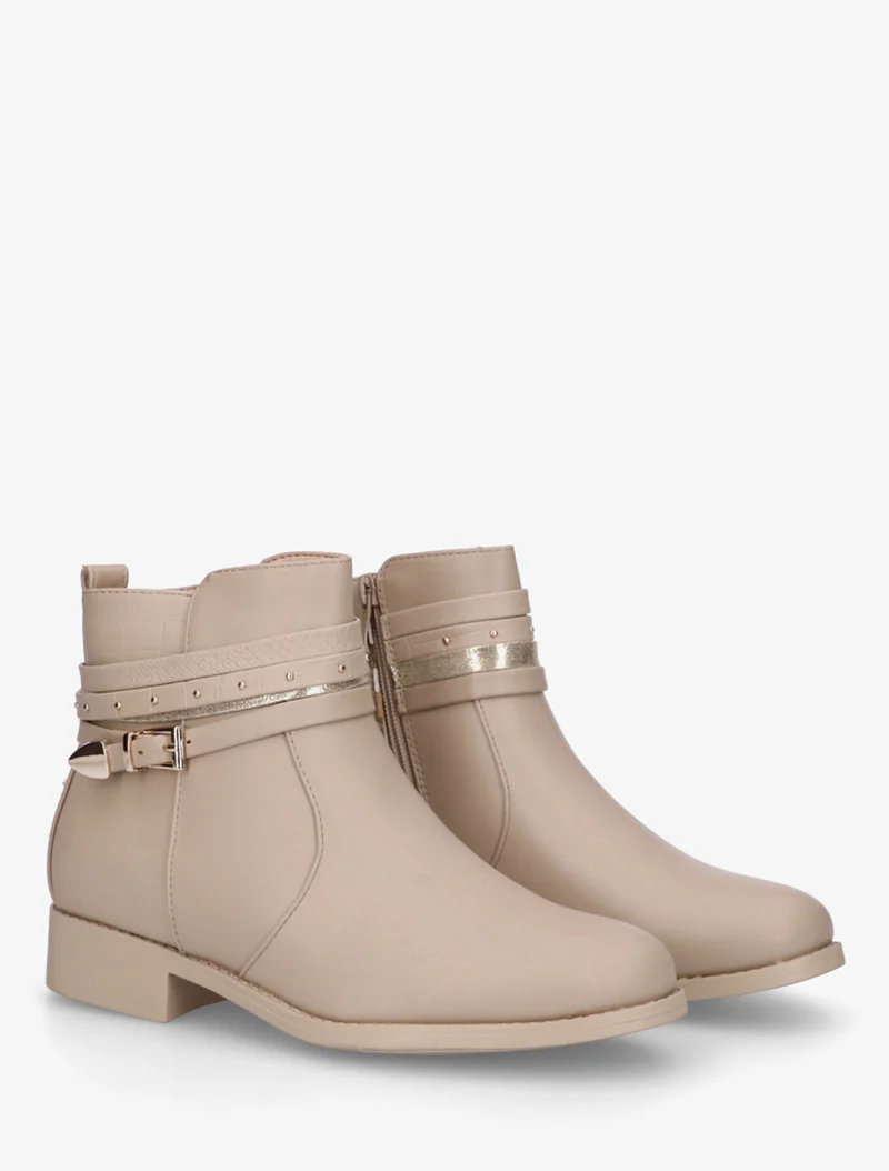 Bottines en simili à 4 brides - Taupe