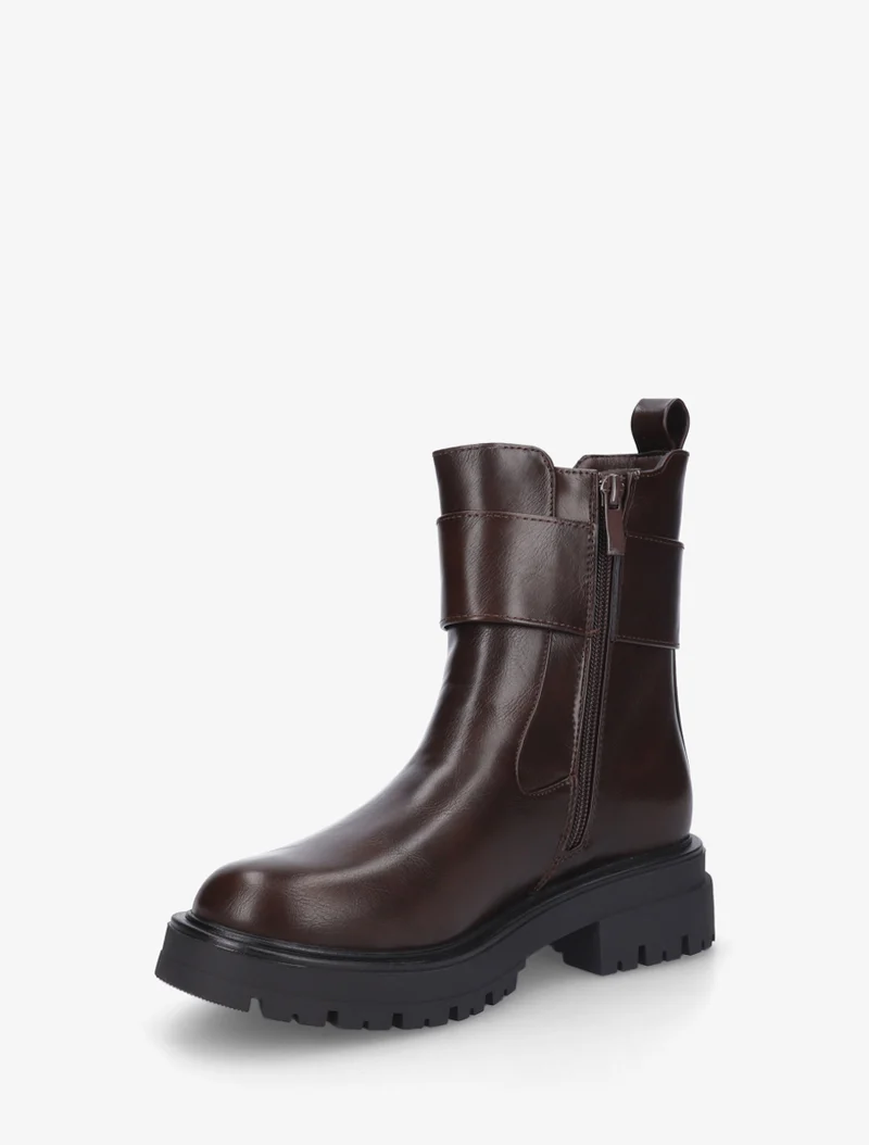 Bottines montantes à boucle décorative dorée - Marron