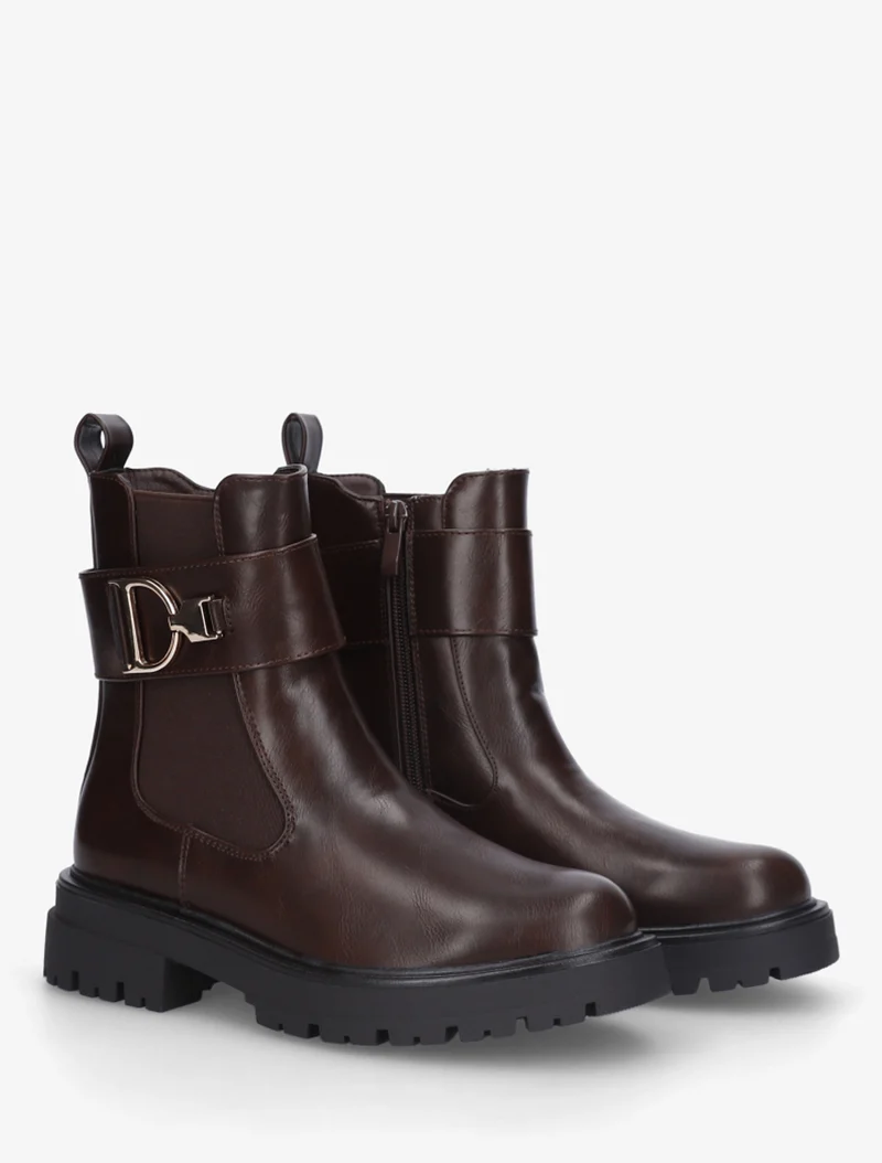 Bottines montantes à boucle décorative dorée - Marron