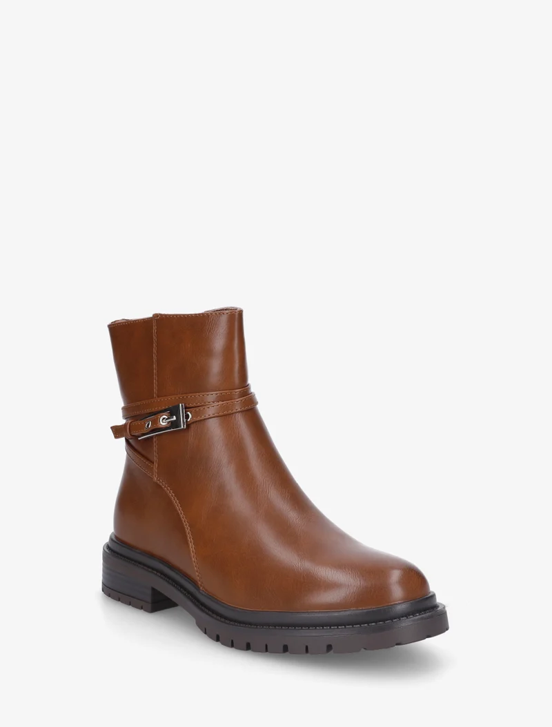 Bottines en simili sanglées - Camel